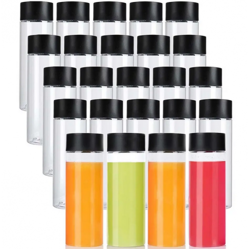 Botellas de Zumo Transparentes con Tapas Negras (Paquete de 24, 10 oz)